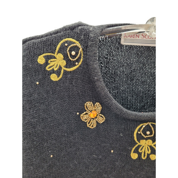 Vintage Amanda Smith II 90s Gold Beaded Embroidered Pullover Dressy Sweater - Picture 8 of 10